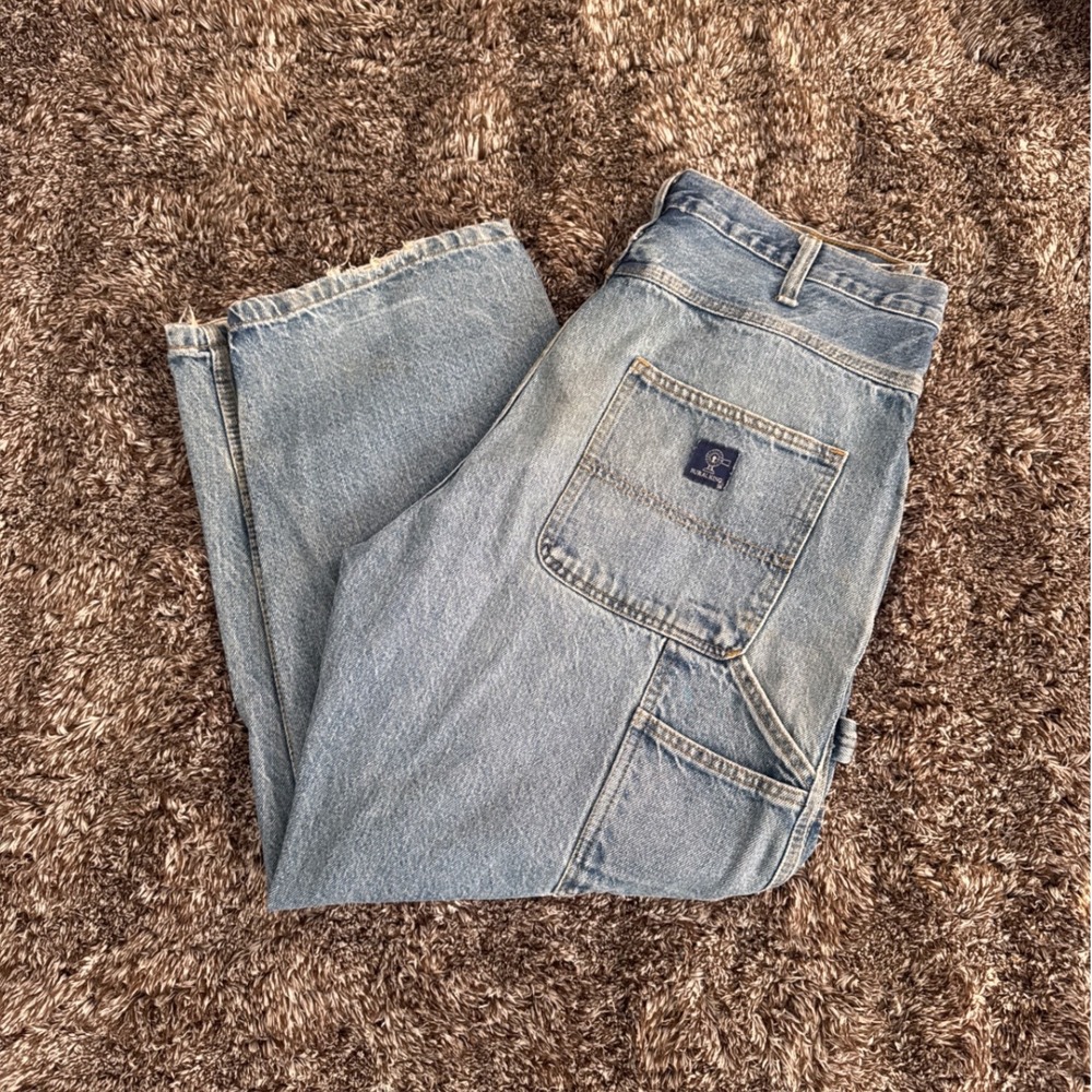 Vintage Men's Carpenter Jeans Denim Workwear Light Wash Distressed 36x28